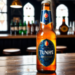 **

A close-up shot of a beautifully designed craft beer bottle from a Turkish brewery. The bottle should feature a unique label with Turkish-inspired motifs (e.g., stylized tulips, Anatolian patterns, or references to local legends). The bottle is condensation-covered, suggesting a cold beer. The background is blurred, showing a modern, rustic-chic bar setting in Istanbul. Focus on the details of the label and the texture of the glass.  Fully clothed, appropriate content, safe for work, professional product photography, high quality, perfect composition, natural lighting.

**